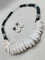 Women Cowrie Shell African Turquoise Beaded Necklace Jewelry Set Necklace Earrings Handmade Gift
