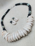 Women Cowrie Shell African Turquoise Beaded Necklace Jewelry Set Necklace Earrings Handmade Gift