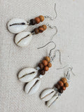 Cowrie Earrings Wooden Brown Beaded Handmade Dangle Women Jewelry