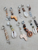 Locs Hair Jewelry Set of 11 Cowrie African Peace Ankh  Natural Stone Accessories Braids Twist Dreads Unisex