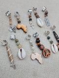 Locs Hair Jewelry Set of 11 Cowrie African Peace Ankh  Natural Stone Accessories Braids Twist Dreads Unisex