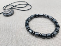 Stone Necklace Hematite Jewelry Set Beaded Bracelet Silver