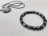 Stone Necklace Hematite Jewelry Set Beaded Bracelet Silver