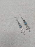 Silver Ankh Earrings Egyptian Beaded Women Dangle Hematite