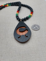 African Adinkra Sankofa Bird Necklace Women Men Wooden Beaded Black Red Yellow Green