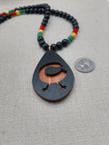 African Adinkra Sankofa Bird Necklace Women Men Wooden Beaded Black Red Yellow Green