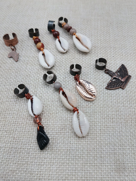 Locs Hair Jewelry Dreadlocks Twist Braids Accessories Cowrie Beads Antique Copper Handmade Men Women Set of 8