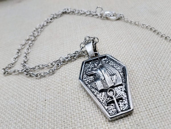 Silver Egyptian Necklace Ankh Chain Jewelry Men  Anubis Coffin Pendant