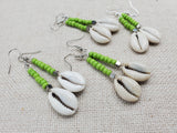 Summer Green Earrings Beaded Cowrie Women Silver Dangle Jewelry