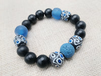 Black Blue Beaded Bracelet Ethnic Handmade Unisex Jewelry Size 7