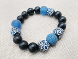 Black Blue Beaded Bracelet Ethnic Handmade Unisex Jewelry Size 7