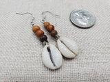 Cowrie Earrings Wooden Brown Beaded Handmade Dangle Women Jewelry