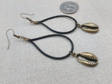 Women Earrings Long Dangle Cowrie Black Antique Bronze Jewelry
