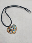 Heart Necklace Love Women Jewelry Murano Blue Gold Black Leather Cord Gift Ideas