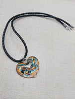 Heart Necklace Love Women Jewelry Murano Blue Gold Black Leather Cord Gift Ideas