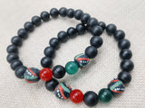 African Bracelet Pan African Jewelry Beaded Red Black Green Stretch