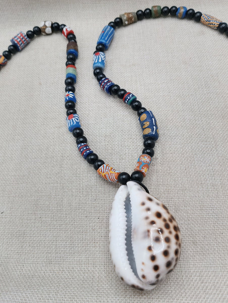 Large Cowrie Shell Necklace Whole African Krobo Beads Jewelry Men Black Blue