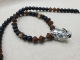Antique Silver Rhino Pendant Necklace Beaded Black Brown Men Jewelry