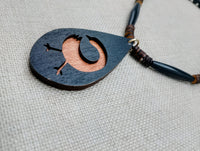 African Sankofa Bird Adinkra Wooden Black Pendant Necklace Jewelry Beaded Handmade