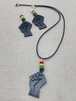 Juneteenth Necklace Black Fist Jewelry Set Women Earrings Red Yellow Green Wooden Handmade Statement