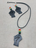 Juneteenth Necklace Black Fist Jewelry Set Women Earrings Red Yellow Green Wooden Handmade Statement