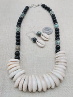 Women Cowrie Shell African Turquoise Beaded Necklace Jewelry Set Necklace Earrings Handmade Gift