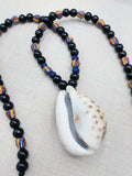 Large Cowrie Necklace Men Beaded African Ethnic Jewelry Statement Black Blue