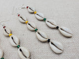 Rasta Earrings Cowrie Jewelry Red Yellow Green Black Beaded Women Long Handmade