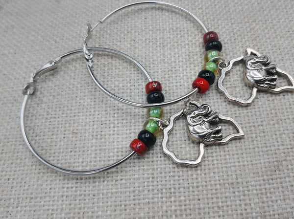 Silver Africa Hoop Earrings Elephant Jewelry Dangle Pan African Beaded