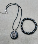 Stone Necklace Hematite Jewelry Set Beaded Bracelet Silver