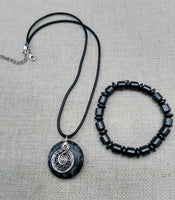 Stone Necklace Hematite Jewelry Set Beaded Bracelet Silver