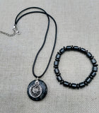 Stone Necklace Hematite Jewelry Set Beaded Bracelet Silver