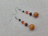 Stone Beaded Earrings Brown Orange Silver Women Jewelry Dangle