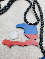 Haiti Necklace Wooden Pendant Red Blue Jewelry Men Beaded