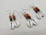 Cowrie Earrings Wooden Brown Beaded Handmade Dangle Women Jewelry