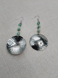 Silver Earrings Dome Green Dangle Women Jewelry Hammered