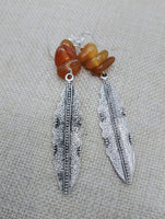 Women Fall Fashion Jewelry Set Leaves Silver Agate Necklace Earrings Bracelets