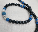 Men Necklace Black Blue Beaded Jewelry Handmade Gift Ideas Ethnic