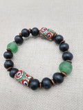 Men Bracelets Black Green Red Beaded Jewelry Ethnic Fashion Statement Size 8
