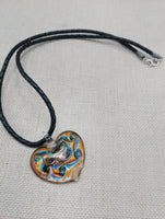 Heart Necklace Love Women Jewelry Murano Blue Gold Black Leather Cord Gift Ideas