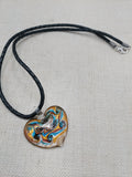 Heart Necklace Love Women Jewelry Murano Blue Gold Black Leather Cord Gift Ideas