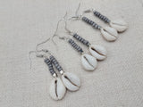 Cowrie Earrings Grey Silver Small Dangle Women Gray