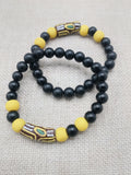 Bracelet Beaded Unisex Jewelry Size 7 Ethnic Statement Gift Ideas Yellow Black Brown