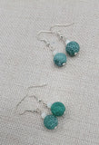 Green White Beaded Earrings Women Round Jewelry Crackle Ethnic