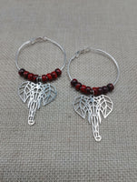 Silver Elephant Earrings Hoop Jewelry Red Women Dangle Gift Ideas