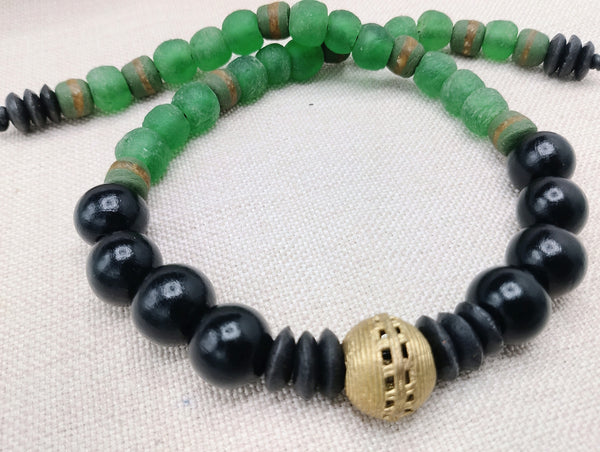 Men Necklace African Jewelry Green Black Beaded Statement Gift Ideas Ethnic