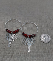 Silver Elephant Earrings Hoop Jewelry Red Women Dangle Gift Ideas