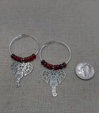 Silver Elephant Earrings Hoop Jewelry Red Women Dangle Gift Ideas