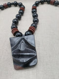 African Wooden Necklace Lips Black Brown Carved Beaded Jewelry Men Gift Ideas