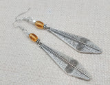 Women Earrings Long Silver Dangle Amber Beaded Jewelry